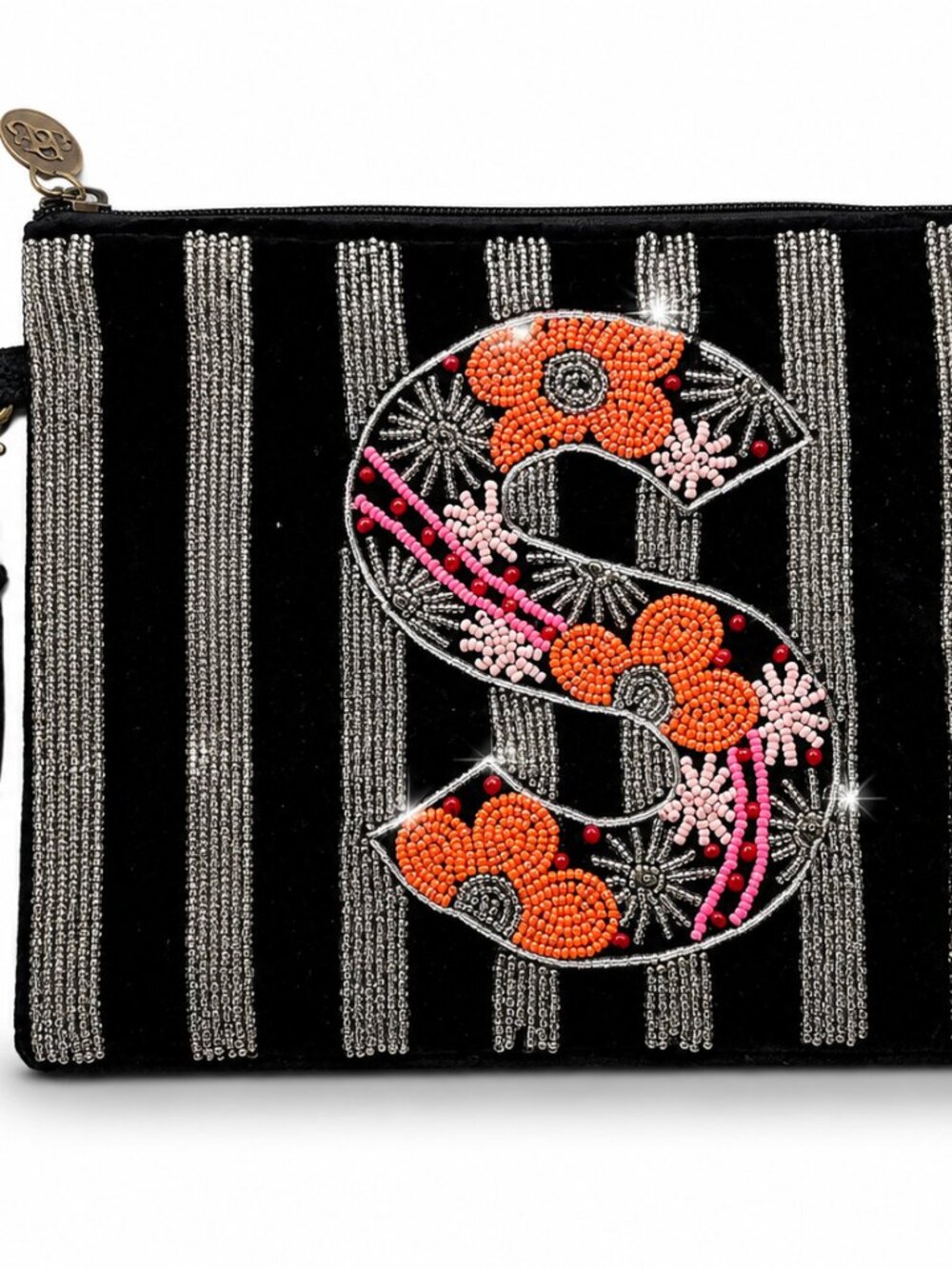 America & Beyond Resort Glam Boho Mob Wife Beaded S Monogram Clutch NWT